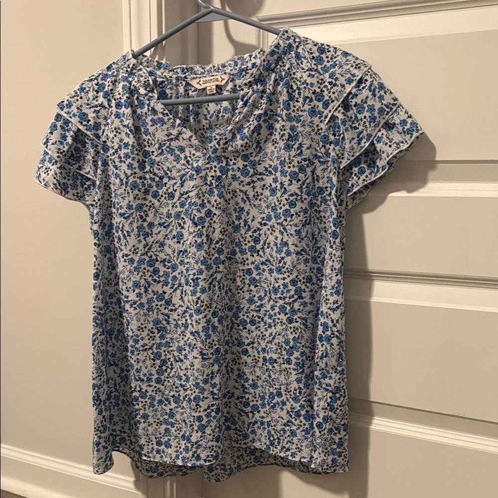 Nanette Lepore Blue and White Floral Blouse